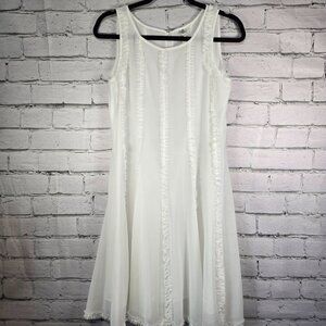 WOMENS UNCLE FRANK WHITE SLEEVELSS SEMI SHEER SHEATH DRESS RAW EDGE TRIM SIZE SM